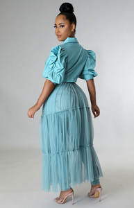 Chemise longue à manches bouffantes pour femme, vêtement d'automne décontracté en Patchwork de maille, hauts pour femmes, 2022 - Product Image 4