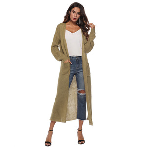 Damen Herbst Mohair Streetwear Strickjacke Langer Stil mit Schlitz Große Taschen Dicke Oberbekleidung Mehrfarbig - Product Image 2