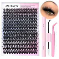Kit d'extension de cils DIY haut de gamme fait main, cils en grappe 40D, mélange 12mm-18mm, extensions de cils individuels en soie végétalienne, ensemble avec colle et fixateur