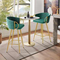 Tabouret de comptoir en velours rectangle en acier inoxydable de luxe moderne avec bras Tabouret de bar rembourré Home Cafe Hotel Use
