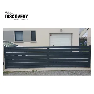 Popular design iron front gate modern exterior metal fences and gates for houses automatic aluminum sliding gate with opener