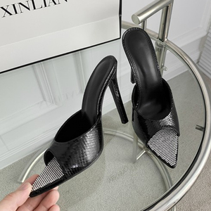 Sandales et mules à talons pour femmes, nouveautés 2025, best-sellers, à bout ouvert et ornées de strass - Product Image 5