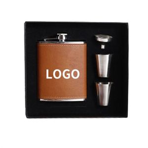 2025 Stainless Steel Pot Leather Covered Metal Whisky <b>Wine</b> Bottle Gift Set for Men - Product Image 2