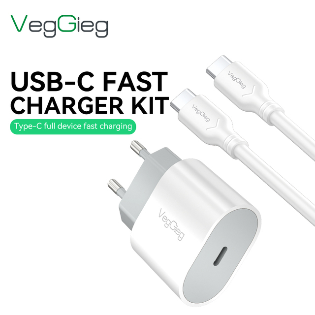 VegGieg High Quality Carregadores PD 20W Usb C Charger Cable Set Fast Charging USB C Adapter for Phone Fast Charger