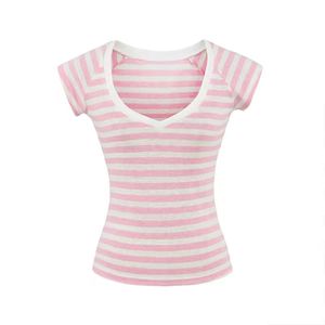 T-shirt à manches courtes col en V pour femme, respirant, extensible dans les quatre sens, coupe ajustée, haut à épaules dénudées, nouveau modèle Pure Desire Spice Basic Joker - Product Image 3