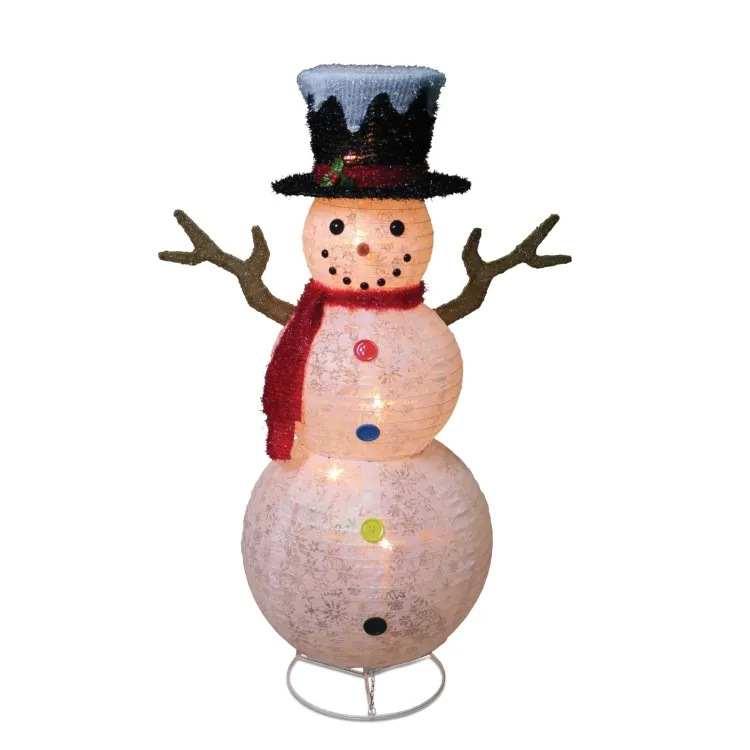 Holiday Christmas Decoration Supplies Fluffy Fabric Lantern Snowman With Top Hat For Home Lawn Yard