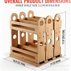 Estante de Especias de Madera de 2 Niveles, Organizador de Cocina de Bambú, Tipo Vertical, Organizador de Gabinete Extraíble - Product Image 5