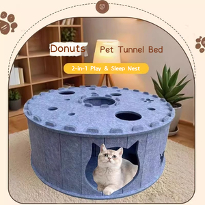 Cueva para Gatos de Interior con Rascadores, Cama para Gatos de Fieltro de Lana Gris y Túnel, Forma Cuadrada para la Comodidad de las Mascotas - Product Image 5