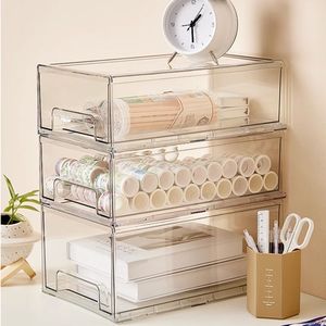 Transparent Acrylic Desk Organizer Stackable With Lid Multi <b>Drawer</b> <b>Storage</b> <b>Box</b> For Office Stationery Cosmetics Desktop - Product Image 1