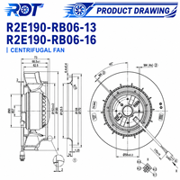 Nouveau ventilateur centrifuge AC R2E190-RB06-16 190 mm 230 VCA 450 m³/h à pales courbées arrière haute vitesse pour système d'inversion et de ventilation