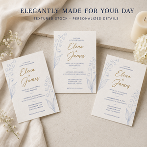 Cartes d'invitation de mariage personnalisées motif muguet, style floral minimaliste, avec police script, pour cérémonie de mariage - Product Image 6