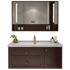 Mueble de Baño Moderno de Uso Comercial, Tablero de Melamina, Base de PVC Impermeable, Fácil Mantenimiento, Lavabo Curvo, Espejo LED Inteligente Antivaho - Product Image 1