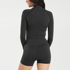 Wholesale Custom Women's Tracksuits Sets Gym Woman Seamless <b>Yoga</b> Set Gym Workout Fitness <b>Long</b> <b>Sleeve</b> <b>Top</b> and Short Set for Women - Product Image 3