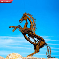 Sculpture de cheval au galop en acier corten YOUFINE, art métallique d'extérieur pour parc, jardin, monument