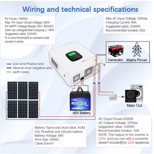 Y&H 6.3KW 48VDC ระบบไฮบริดพลังงานแสงอาทิตย์แบบออนกริด/ออฟกริด AC220V MPPT 120 PV กำลังไฟ 7000W อินพุต รองรับการสื่อสารแบบคู่ - Product Image 4