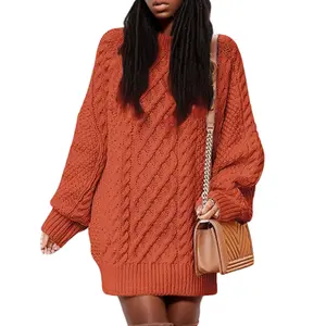 D1201TA34 도매 가격 단색 거북이 목 긴 소매 캐주얼 스웨터 여성 원피스 Sehepashion Shee 패션