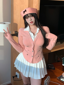 Top de dos piezas de chica picante de estilo académico <span class=keywords><strong>para</strong></span> mujer, camisa de manga larga <span class=keywords><strong>para</strong></span> otoño e invierno, blusas y camisas ligeramente gruesas <span class=keywords><strong>para</strong></span> mujer - Product Image 3