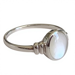 925 Sterling Silver <b>Rainbow</b> Moonstone Bezel Setting Gemstone Ring Minimalist Style Everyday Wear Unisex Jewelry - Product Image 1