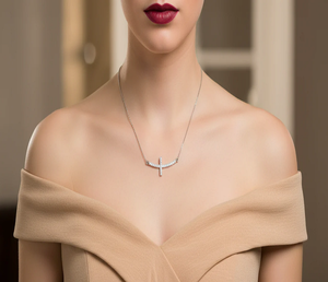 Collier élégant en forme de croix de diamant diagonal, bijoux fins pour femmes avec chaîne, idéal pour les cadeaux d'anniversaire et les tenues de tous les jours - Product Image 1
