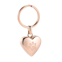 Joyería de cremación, urna de corazón de oro y plata, llavero, cenizas, urna de pata de perro para perro conmemorativo, gato