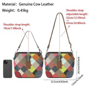 Sac à bandoulière en cuir véritable AndoBag, sac à main à carreaux avec surpiqûres colorées, sac à main grande capacité pour femmes 1821 - Product Image 2