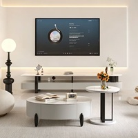 Ensemble de table basse ovale Nordic Cream avec plateau en verre trempé, tiroir caché, meuble gain de place pour salon d'appartement