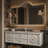 Elegante Mueble de Baño Estilo Francés con Gabinete de Madera Sólida, Espejo Inteligente con Almacenamiento y Diseño Funcional del Gabinete