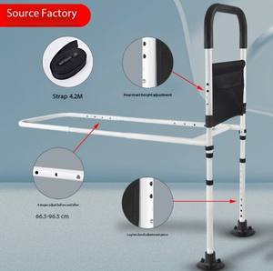 Portable Adjustable Folding Handrail <b>Bed</b> Assist Rail Bedside Handrail with <b>Storage</b> Pocket - Product Image 3