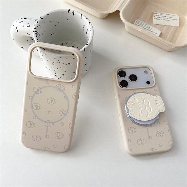 Antique White Bubble Fish Magnetic Bracket Matte Phone Case For iPhone 17 Pro Max 16 15 14