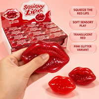 Jouet souple Southpeak Red Lips Squishy Toy, toucher doux, anti-stress, cadeau, variantes translucides rouge et rose pailleté, vente en gros et emballage de détail
