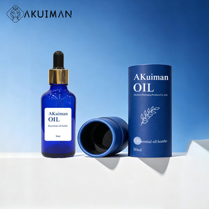 50ml Cobalt Blue CE Certified Gold Collar Black Rubber Bulb Custom Packaging ODM Blue Glass Dropper Essential <b>Oil</b> <b>Bottle</b> - Product Image 1