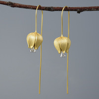 Boucles d'oreilles pendantes fleur tulipe en argent sterling 925 et or 18 carats Bijoux de mode pour femmes pour fête ou cadeau