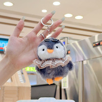 Porte-clés pingouin en peluche 3D mignon de 10 cm avec lunettes et jupe en dentelle, mini jouet en peluche doux, pendentif pour sac