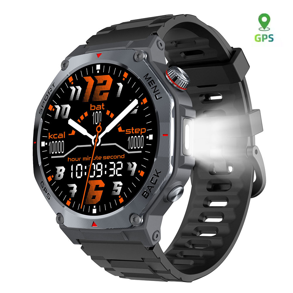 V20 GPS Smart Watch with Flashlight 1.43'' AMOLED Display 30M Waterproof for BT Call Health Monitoring Men Outdoor Smartwatches