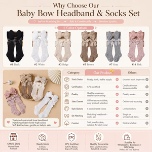 Ensembles OEM pour bébé fille et tout-petit : chaussettes de cheville en coton tricoté respirant et bandeaux décontractés à nœud, écologiques, vente en gros en vrac pour l'automne - Product Image 2