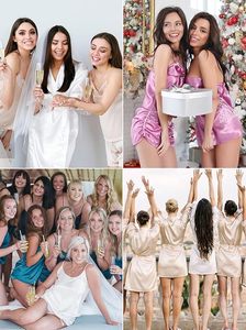 Robe de chambre en satin personnalisée avec logo, longue robe de mariée en soie, kimono, peignoir pour mariée et demoiselles d'honneur, tenue de détente pour fête de mariage estivale, pyjama pour femmes - Product Image 6