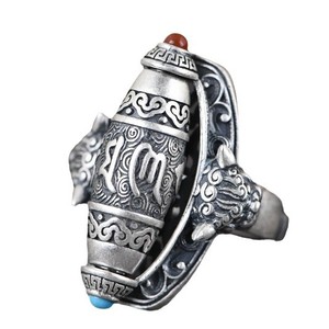 Retro Punk Bohemia Copper Silver Plated Rotatable <b>Adjustable</b> <b>Rings</b> Religious Jewelry Vintage Tibetan Style Buddhist Amulet Pixiu - Product Image 6