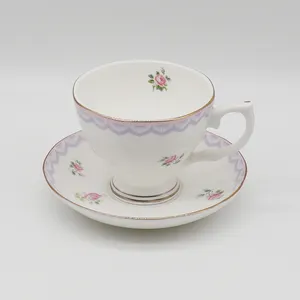 Venta caliente Personalización de lujo glaseado hueso China 210ml taza de té y platillo conjunto para uso doméstico