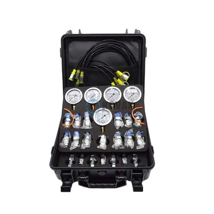 KOVAX High Quality Hydraulic Test Gauge Kit Hydraulic Test Kit with 5 Pressure Gauge 5 Test Hoses and 13 Fittings and 14 Tee Con