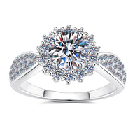 Bague de fiançailles en argent sterling 925 certifiée GRA, 1 et 2 carats, couleur D, VVS1, moissanite, halo de tournesol à quatre griffes pour femme