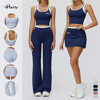 Ensemble de yoga sportswear personnalisé avec logo, blocs de couleur, quatre pièces, pour femmes, idéal pour la gym et le fitness