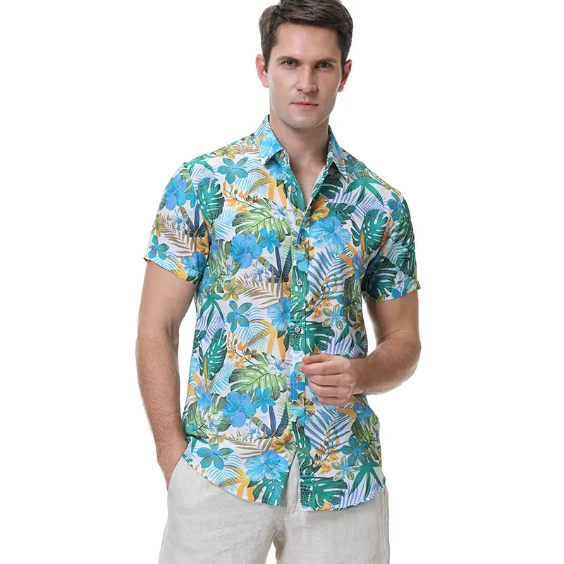 Casual Revers Print Dun Hawaiiaans Bloemenshirt Op Maat Gemaakt Rugby Inch Shirt Met Korte Mouwen Voor Heren