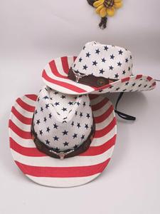 Venta al por mayor bandera americana Stock hombres papel paja sombreros de vaquero Unisex pintura sombreros baratos Western Usa sombrero de vaquero - Product Image 3
