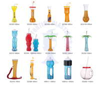 Tasse à margarita en plastique pour carnaval de 24 oz avec couvercle et pailles en verre, daiquiri, glace fondante, long cou