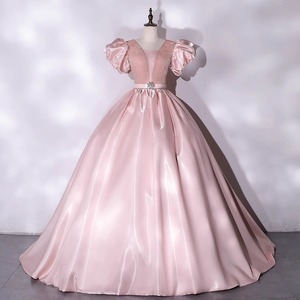 Pink Satin Ball Gown Sweetheart Neckline Empire Waist Long Evening Dress Women's Formal Wear - Product Image 2