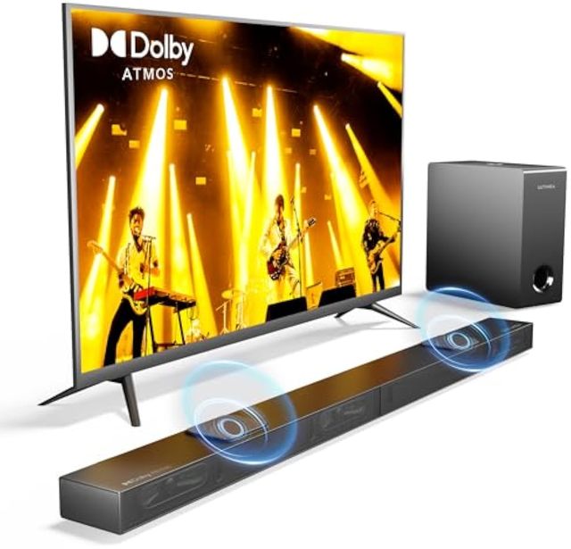 3.1.2ch Soundbar W/Dolby Atmos, 2 Up-Firing, 390W Max, Subwoofer, /eARC/Opt/BT