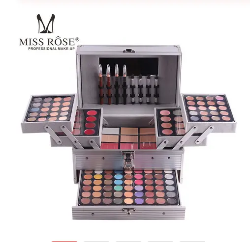 Косметичка MISS ROSE, алюминиевый набор для макияжа, матовые мерцающие тени для век, консилер, блеск для губ, румяна, пудра, карандаш для бровей, губ