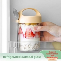 Bocaux en verre ronds sans PFAS ni plomb avec poignée et cuillère, étanches, écologiques, pour préparation de repas petit-déjeuner et flocons d'avoine de nuit
