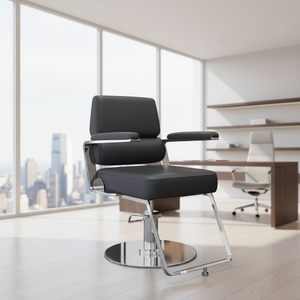 Sillón <span class=keywords><strong>de</strong></span> Barbería Moderno <span class=keywords><strong>de</strong></span> Cuero Sintético y Acero Inoxidable con Elevación Hidráulica y Giro <span class=keywords><strong>de</strong></span> 360 Grados para Peluquería - Product Image 5