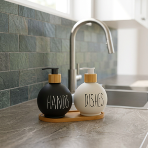 ERKUGO Distributeur de savon à vaisselle multifonction mains libres en verre moderne de qualité supérieure 500 ml avec base en bambou écologique pour la maison - Product Image 2